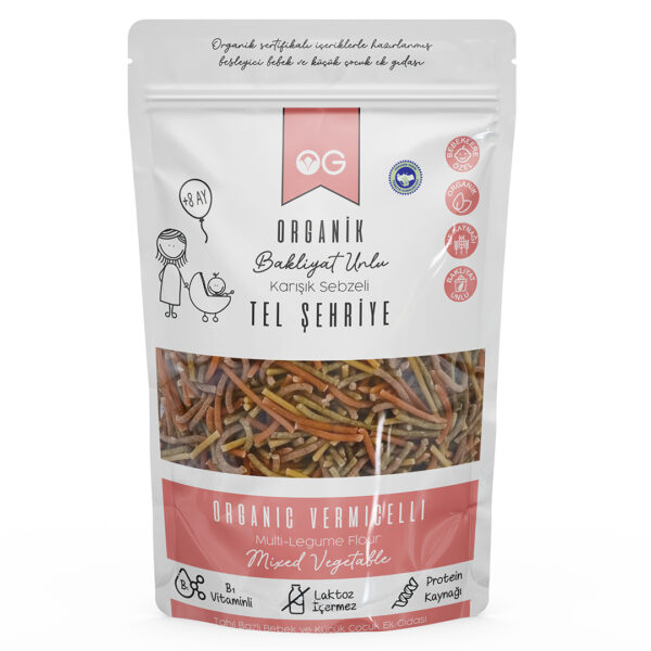 Organik Karışık Sebzeli Bakliyat Unlu Tel Şehriye 180 Gr +8 Ay