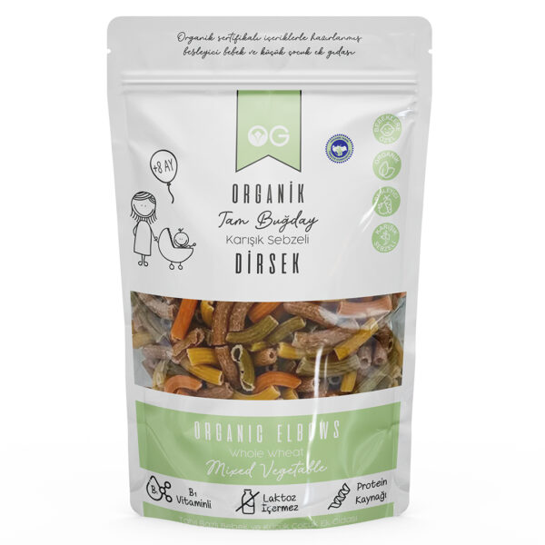 Organik Karışık Sebzeli Tam Buğday Dirsek Makarna 200 Gr +8 Ay