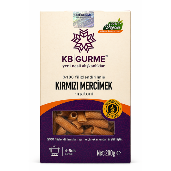 KB GURME Glutensiz & Vegan Filizlendirilmiş Kırmızı Mercimek Makarna Rigatoni 200gr