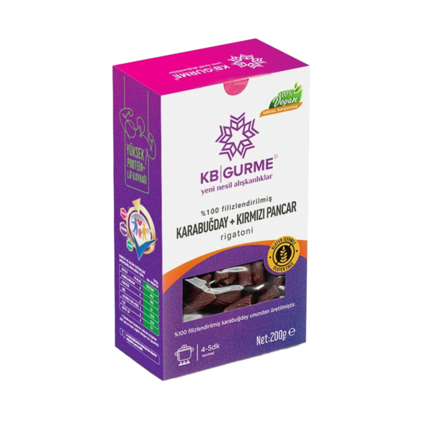 KB GURME Glutensiz & Vegan Karabuğday + Kırmızı Pancar Makarna Rigatoni 200 gr
